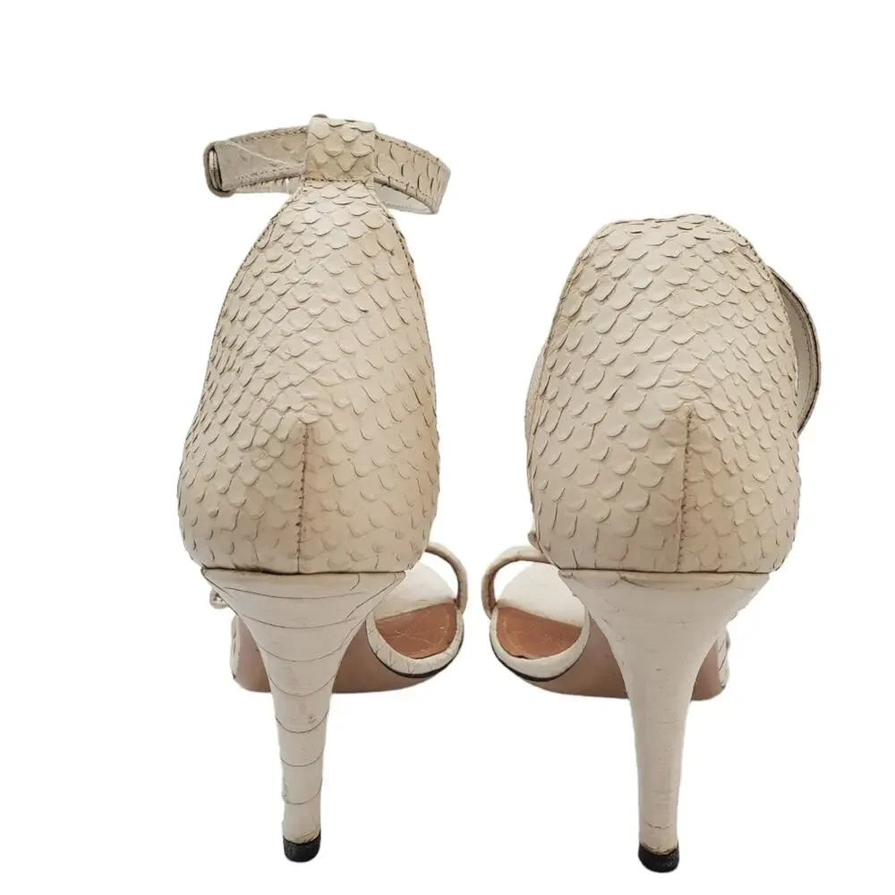 Isabel Marant "Dore"  White Python Bow Ankle Strap Heels (41) - Picture 5 of 6